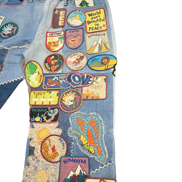 Kapital 12.5oz Denim 5P Rat Flare Pants "BEAUTIFUL WORLD INSANE Remake" size 38 - Picture 12 of 13